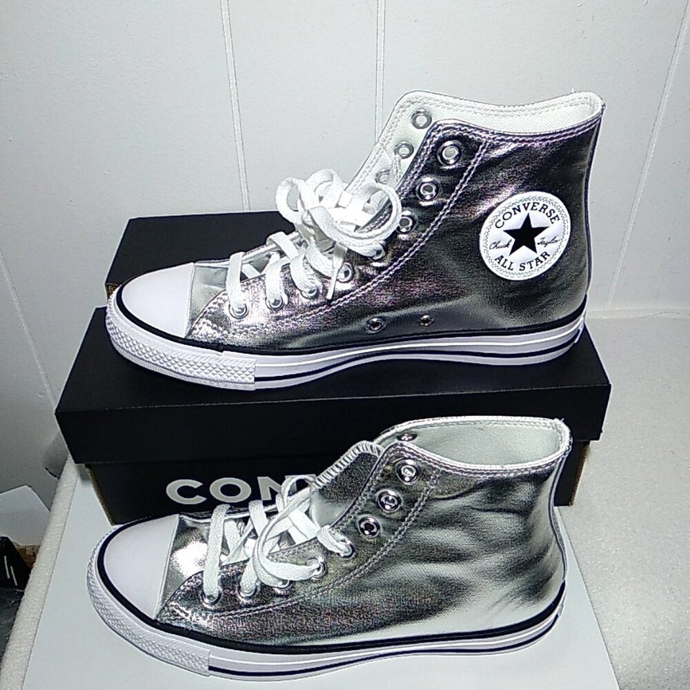 CONVERSE Mens 7.0/Womens 9.0 CTAS HI Metallic Canvas Silver (A14875C) New Box